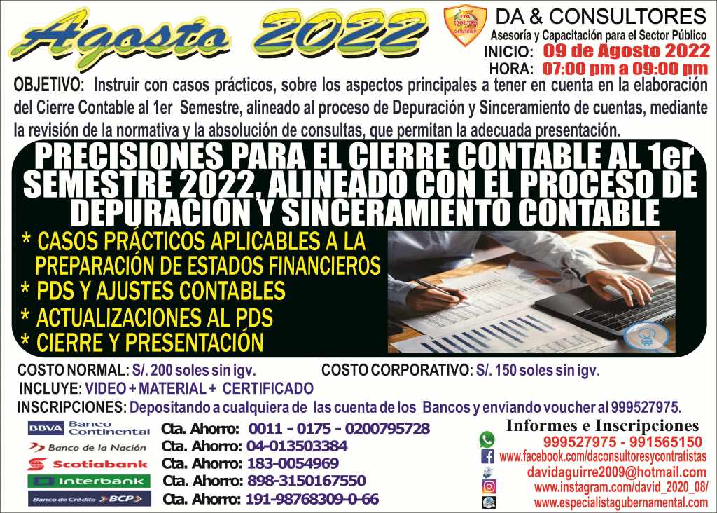 PRECISIONES PARA EL CIERRE CONTABLE AL 1ER SEMESTRE 2022